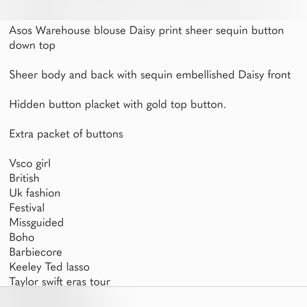 NWT 💐Asos Warehouse blouse Daisy print sheer sequin button down top - Picture 7 of 8